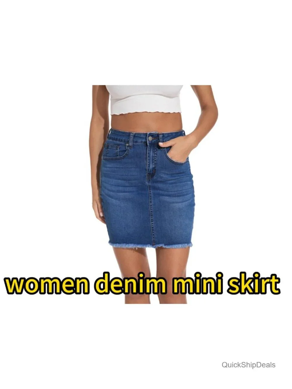 Womens Denim Skirt Raw Hem Stretch Casual High Waist Mini Jean Skirt